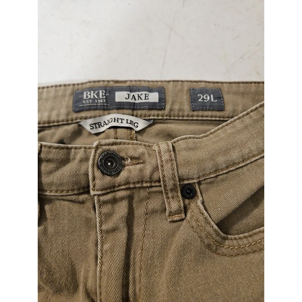 BKE Jake Straight Leg Jeans Mens 29L Brown Denim Stretch Waist Buckle BKE (1787